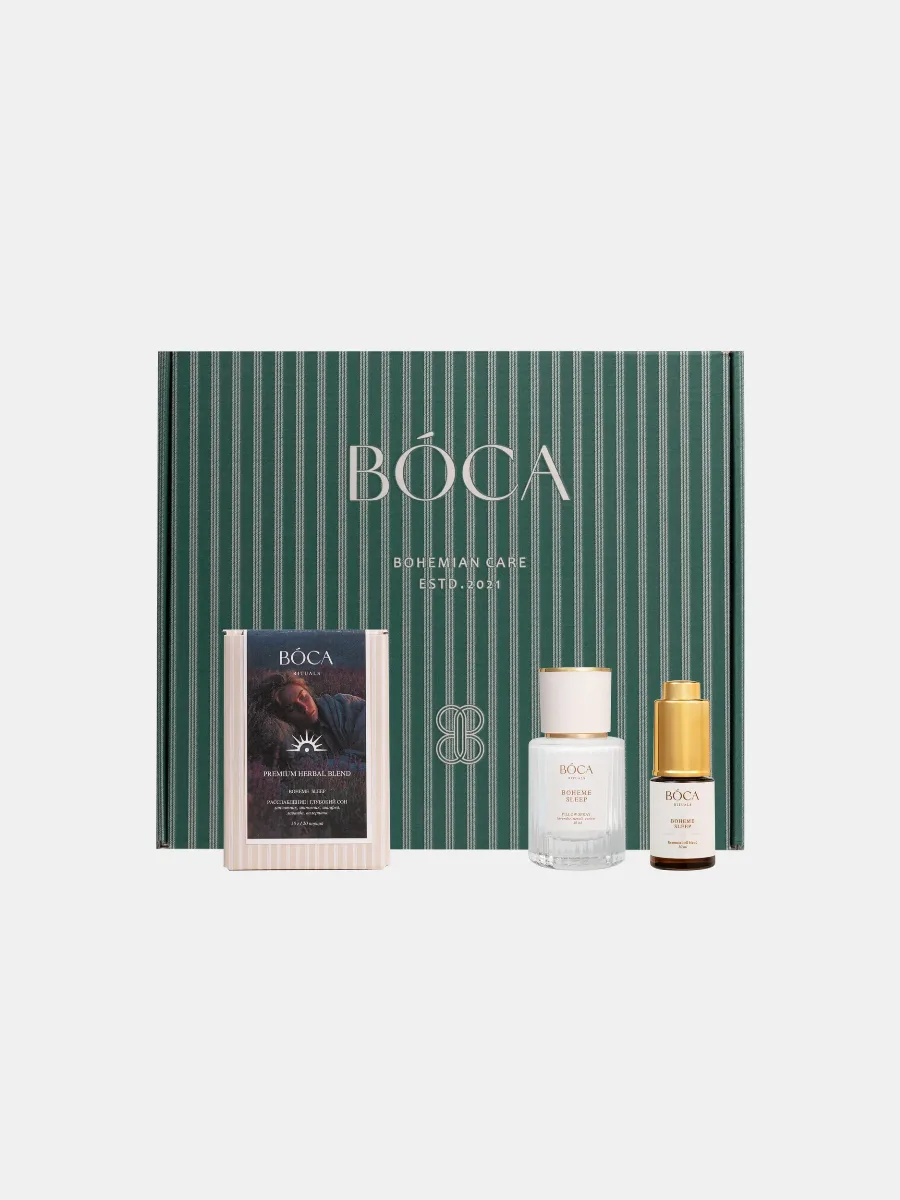 Набор Rituals BOHEME CALM SLEEP: Лаванда, нероли, ветивер — в спрее для текстиля и травяном сборе с лавандой, шалфеем и валерианой.