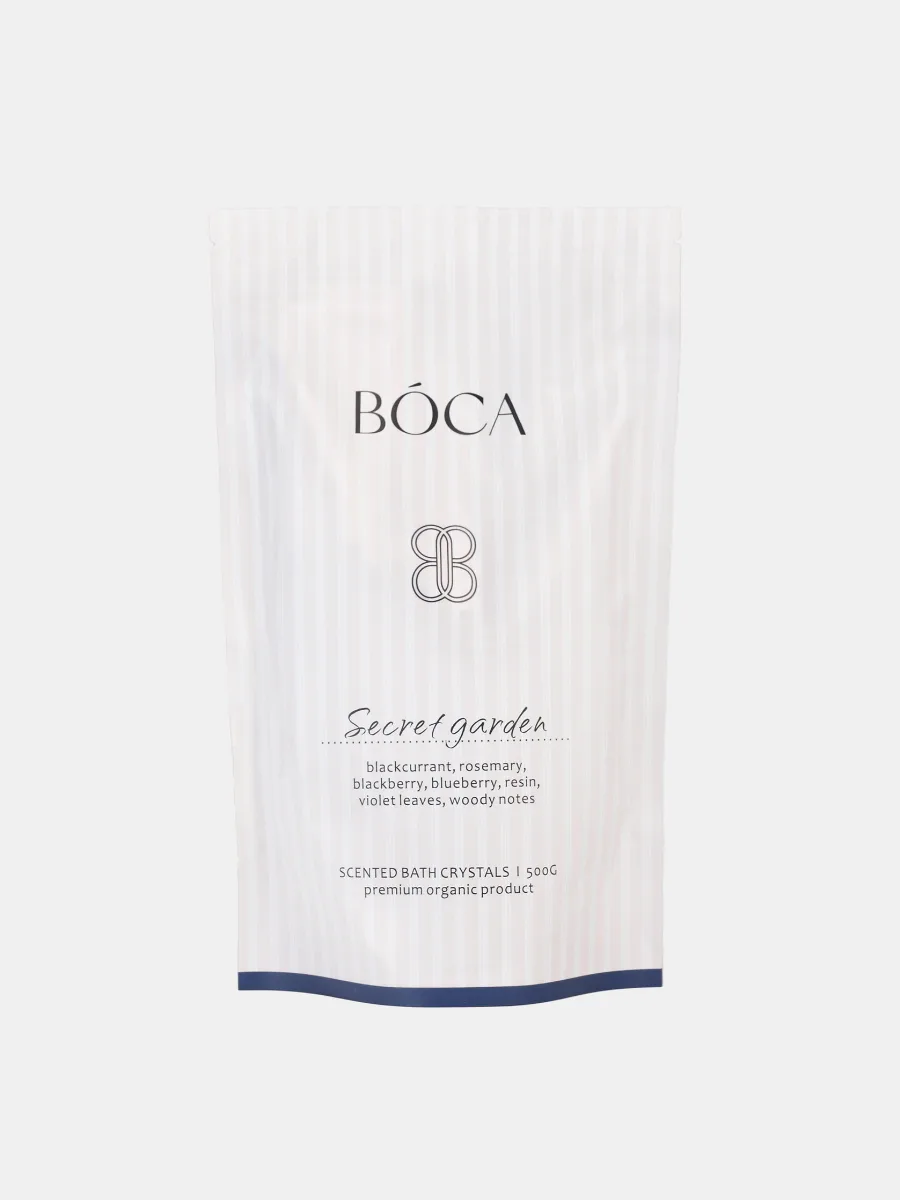 Морская соль Secret Garden 500 g: #nbsp;черная смородина, розмарин, ежевика, черника, живица, листья фиалки, древесные нотки