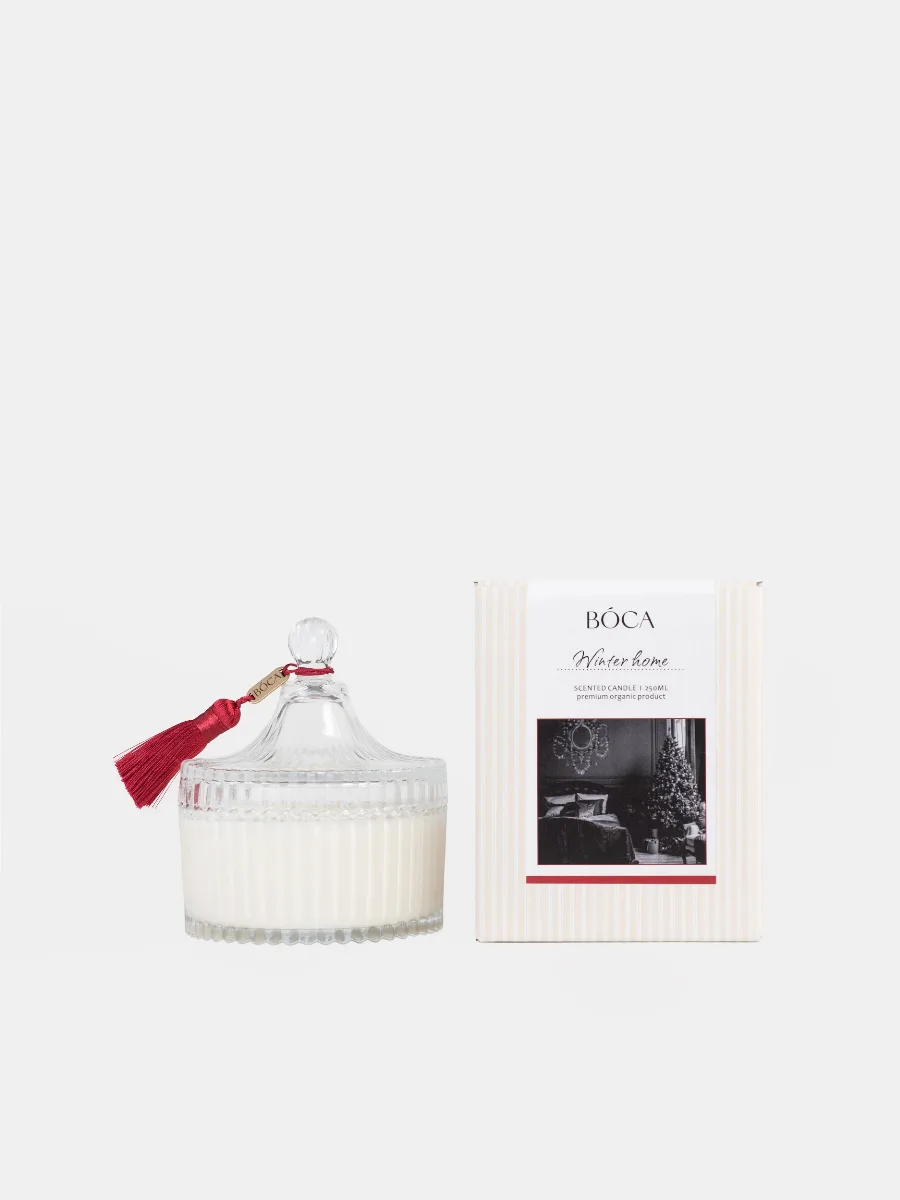 Свеча Crystal WINTER HOME 250 ml: зеленые ноты, сосновые иголки, пихта, кедр Натуральный растительный воск с маслом ши и хлопковый фитиль обеспечивают чистое горение