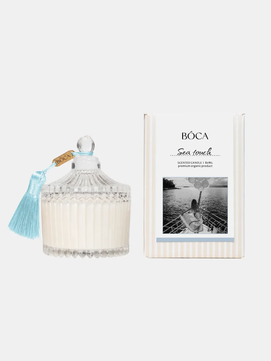 Свеча Crystal SEA TOUCH 80 ml: морская соль, листья шалфея, белая амбра, пачули, карибская ваниль